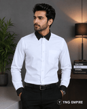 Premium White Formal Shirt with Black Collar