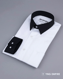 Premium White Formal Shirt with Black Collar