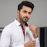 White Premium Formal Shirts With Black & Red Sport Details