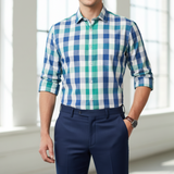 Classic Green & Blue Checkered Formal Shirt - Sale