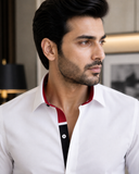 Premium White With Red And Navy Blue Sports Detail Formal Shirt For Men