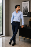 Premium Ice Blue Formal Shirt With black and Red Sports Detail For Men