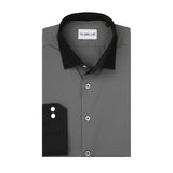 Steel Grey Shirt with Black Collar & Cuffs
