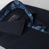 Navy Blue with Paisley Details Formal Shirt 15.5 Collar