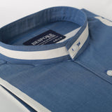 Navy Blue Designer Band Collar Casual Shirt 16 Collar