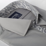 Steel Grey With Floral Contrast Formal Shirt 15.5 Collar