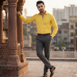 Yellow Cotton Rich Formal Shirt For Men