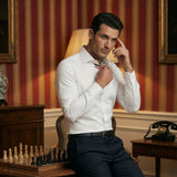 Premium White Formal Shirt with Black and Red Sports Details