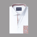 White Formal Shirt with paisley Detailings in pocket, Collar and Cuff