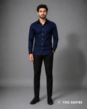 Premium Navy Blue Formal Shirt with Black Collar