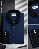 Premium Navy Blue Formal Shirt with Black Collar