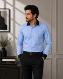 Sky Blue Shirt with Black Collar & Cuffs