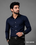 Premium Navy Blue Formal Shirt with Black Collar