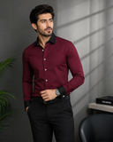 Premium Maroon Formal Shirt with Black Cuff & Collar