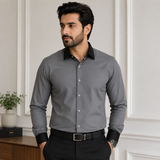 Steel Grey Shirt with Black Collar & Cuffs