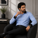 Sky Blue Shirt with Black Collar & Cuffs