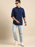 Men Navy Blue Opaque Casual Shirt - YNG Empire