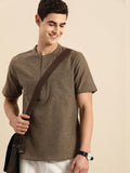 Men Casual Brown Solid Shirt Kurti Style - YNG Empire