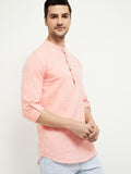 Men Casual Pink Solid Pure Cotton Shirt Kurti Style - YNG Empire