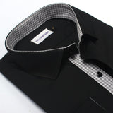 Premium Black Formal Shirt with Black And White Micro Checkered Details - YNG Empire