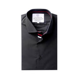 Premium Black Formal Shirt with White and Red Sports Details