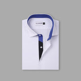 White With Black And Blue Sports Detail Premium Fabric Formal Shirt