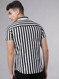Men Black & White Slim Fit Striped Casual Shirt - YNG Empire