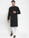 Men Black  & White Solid Kurta with Churidar