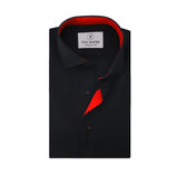 Black Premium Cotton Formal Shirt With Orange Inlay - YNG Empire