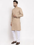 Men Brown & White Solid Kurta with Churidar - YNG Empire