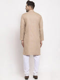 Men Brown & White Solid Kurta with Churidar - YNG Empire