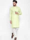 Men Lime Green  & White Solid Kurta with Churidar